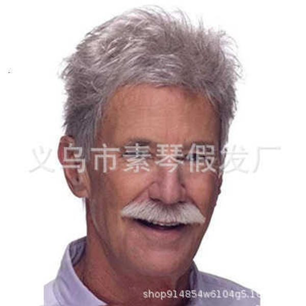 

middle aged and elderly short wig ffy handsome sier grey men's wig, Black