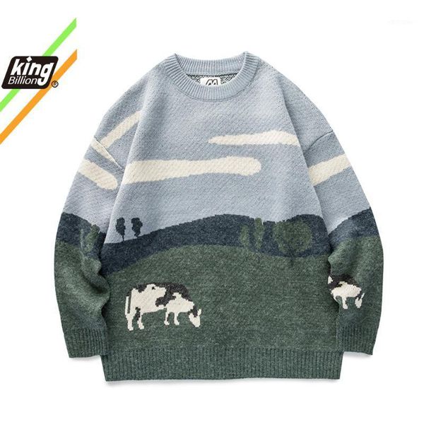 

men's sweaters men women cows vintage winter 2021 pullover mens o-neck korean fashions sweater casual harajuku clothes, White;black