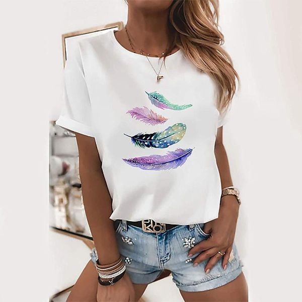 

women's t-shirt fashion casual printing o-neck loose short sleeve pullover camisetas mujer manga corta tshirt women 2021, White