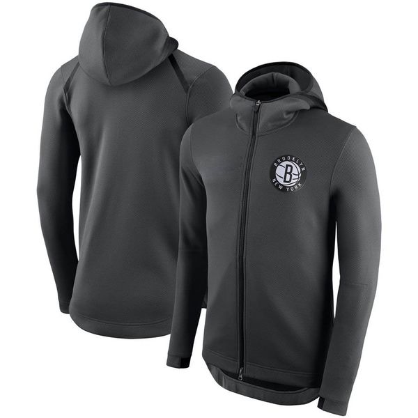 

brooklyn nets men training sweatshirt showtime therma flex performance full-zip hoodie, Black