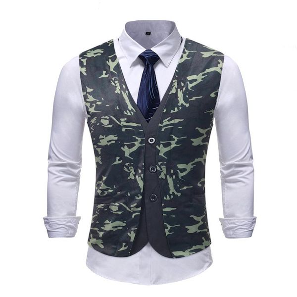 

men's vests summer camouflage single breasted suit vest fake two piece british business wedding 106, Black;white
