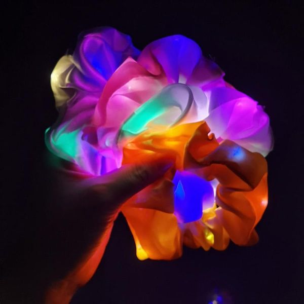 

party decoration girls led luminous scrunchies hairband ponytail holder headwear elastic hair bands solid color accessories hg99