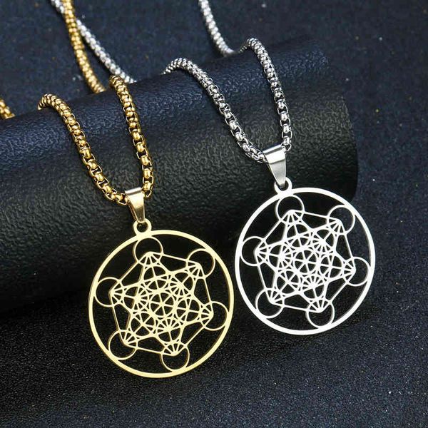 

316 stainless steel metatron cube necklace star of david pendant chakra yoga meditation hip-hop chain man woman jewelry, Silver