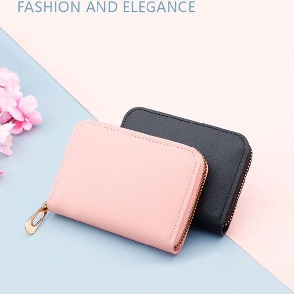 

card holders business holder pu leather women zipper pocket case coin purse cover, Brown;gray