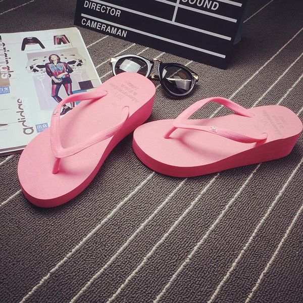 

women slippers summer shoes 2021 fashion heavy-bottomed platform beach ladies high-heeled flip flops wedge sandals, Black