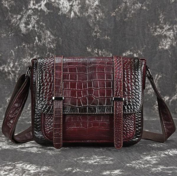 

2021 new vintage shoulder bag cross-body bag crocodile grain head layer cowhide leather casual for women