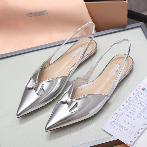 

sandals 2021 fashion summer women's patent leather slingback slip-on flats bow tie pointed toe elegant ladies dress shoes, Black