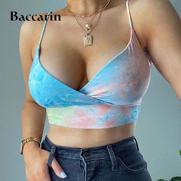 

women's tanks & camis baccarin tie dye strap women crop halter v neck bodycon streetwear party club 2021 summer clothes slim festiv, White