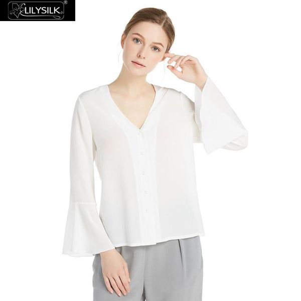 

women's blouses & shirts lilysilk blouse silk sweet bell sleeve ladies clearance sale, White