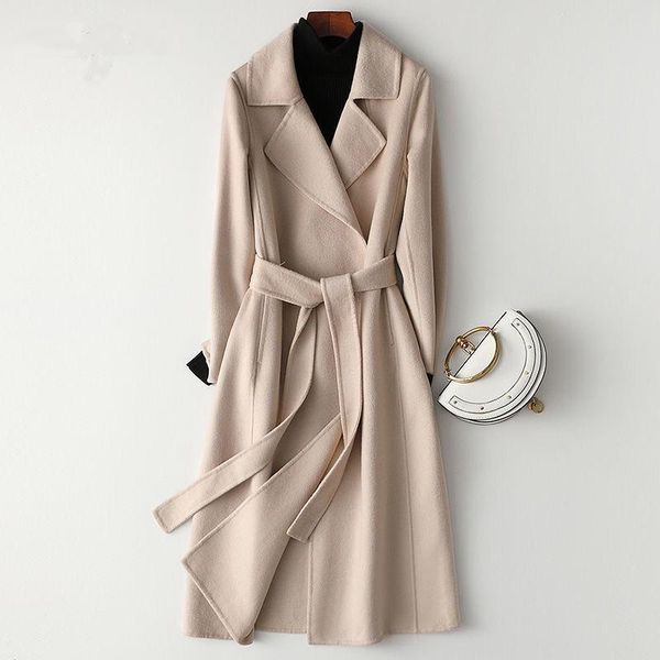 

women's wool & blends the fashion 2021 ladies jacket coats thick cardigan 100% merino long sleeve warm women autumn winter overcoat, Black