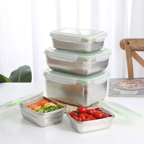 

dinnerware sets 2pcs stainless steel bento container portable carrier sealing box (green 850ml + 350ml)