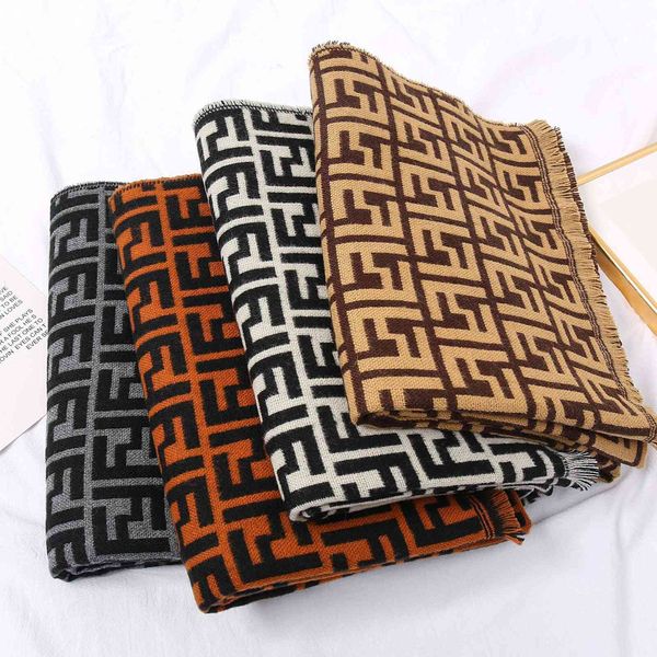 

new double letter color matching style women's versatile scarf acrylic double-sided fashion warm shawl, Blue;gray