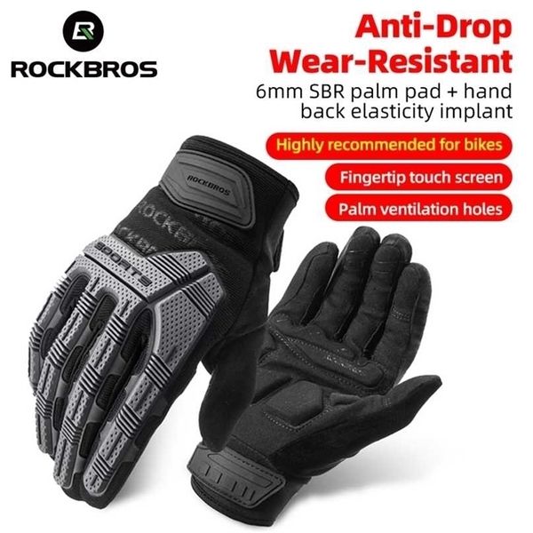 

rockbros cycling gloves autumn winter windproof sbr touch screen bike mtb breathable full finger shockproof sport 220117, Black