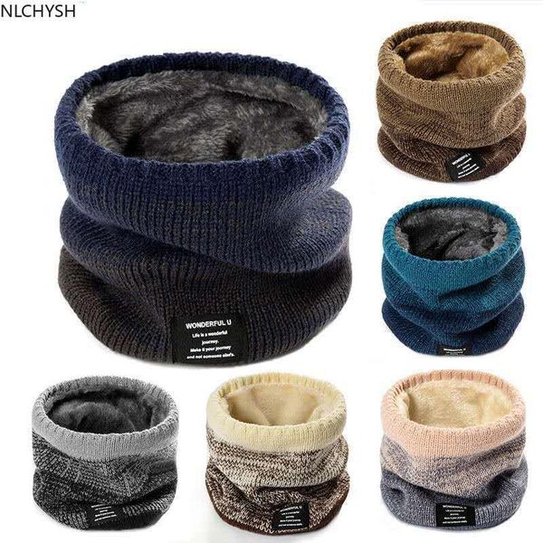 

cycling caps & masks knitted warm scarf winter autumn ring women bandana solid fleece men headband neck shawl, Black