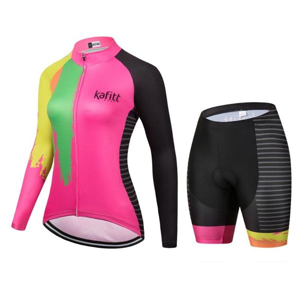

racing sets long sleeve kaficycling shirt pink,blouses women's cycling clothing summer 2021 bike shorts gel liner ciclismo, Black;blue