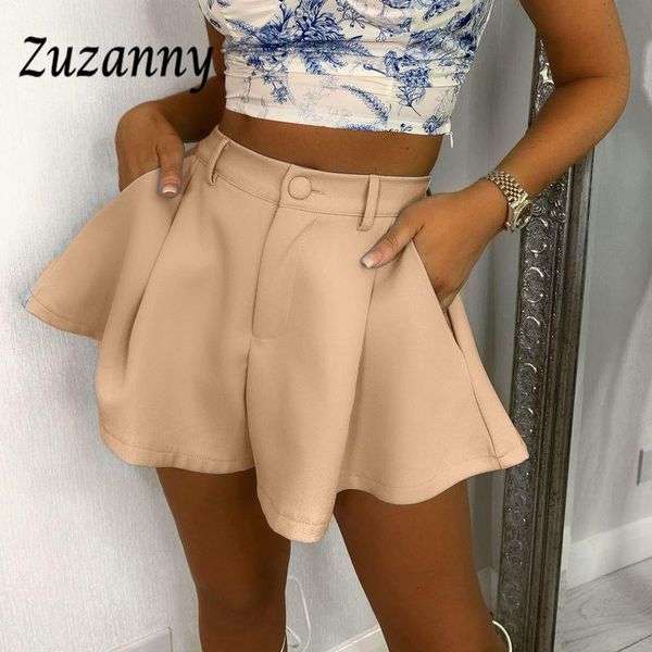 

women's shorts zuzanny high waist flared with pockets women summer wide leg short pants khaki solid loose casual femme, White;black