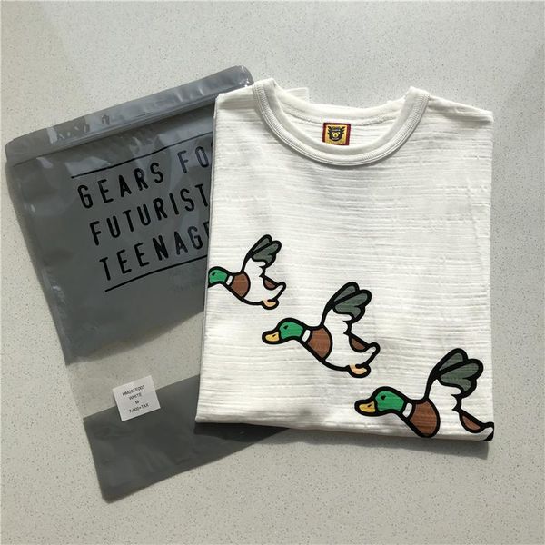 

men's t-shirts spring and summer women's short sleeve t-shirt of human made oil duck printed slubby cotton, White;black
