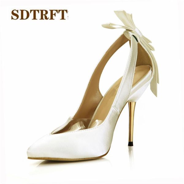 

dress shoes sdtrft summer 2021 stilettos 11cm thin heels bowtie woman hollow out sandalias mujer brautschuhe party pumps us4- 11 12, Black