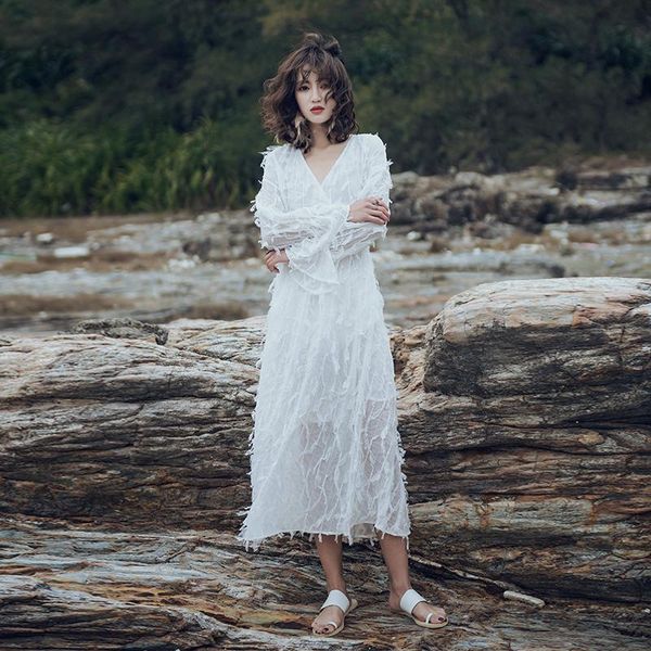 

casual dresses plus size summer dress zanzea vadim seaside resort temperament was thin women's v collar feather fringed female, Black;gray