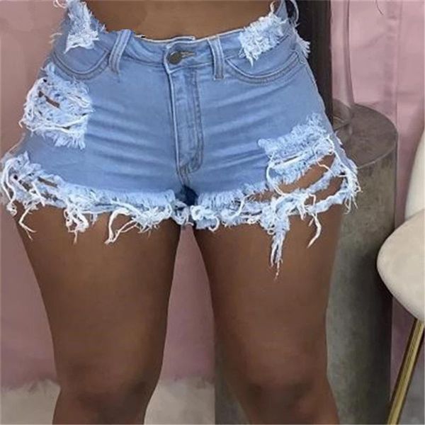 

women's shorts fashion high waist ladies denim 2021 summer ripped hollow out hole streetwear plus size jeans, White;black