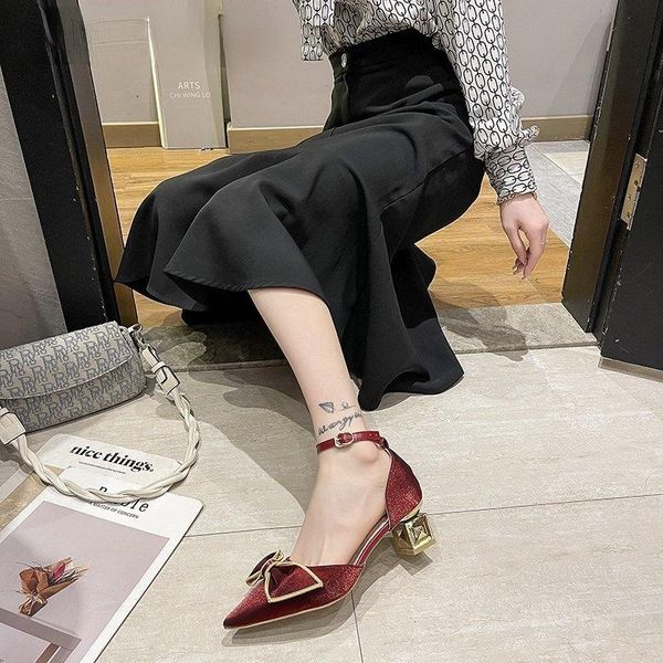 

sandals arrival fashion women's 2021 baotou elegant bow decoration sweet mature with heels women, Black