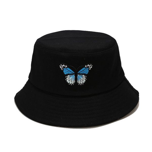 

wide brim hats women summer protection hat butterfly embroidered bucket fisherman casual outdoor panama cap foldable sunbonnet, Blue;gray