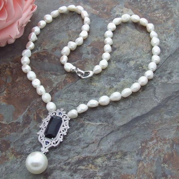 

chains 10-11mm white baroque freshwater cultured pearl micro inlay zircon accessories pendant sweater necklace long 66cm, Silver