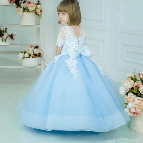 

new crew kids flower girl' dresses pageant dresses for wedding lace applique birthday dresss first communion dresses for girls, White;blue
