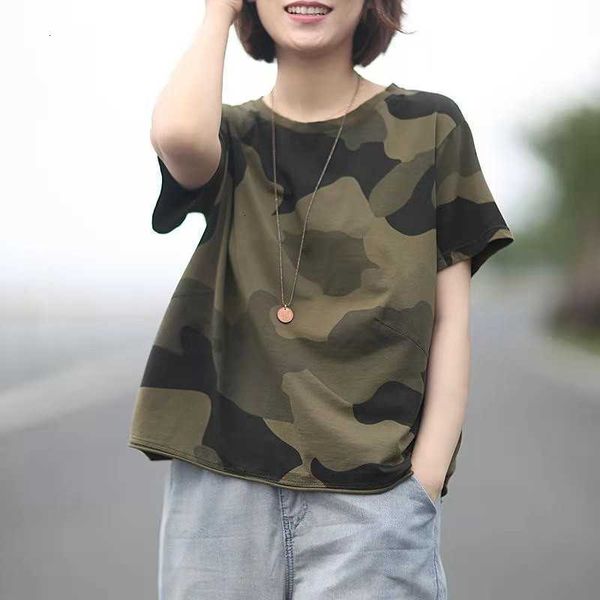 

women's t-shirt arrival summer korean style women loose casual short sleeve o-neck t shirt camouflage print cotton t-shirt w10 jn7h, White