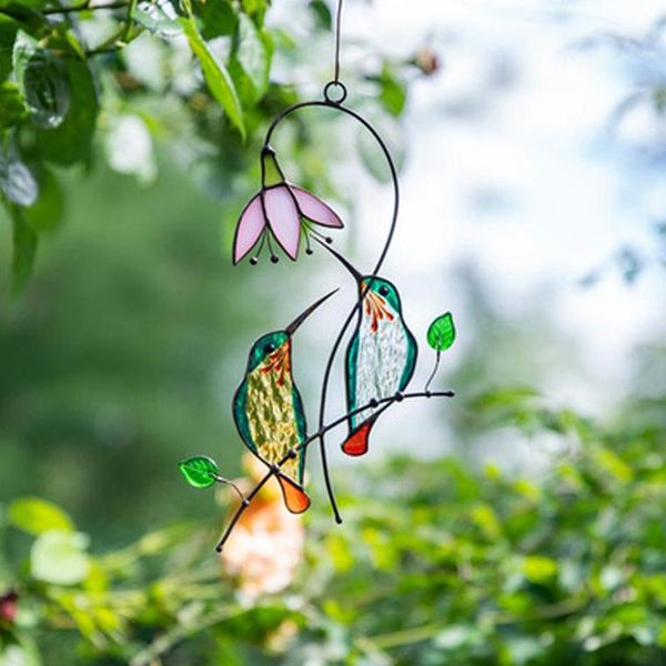 

garden decorations fence door pendant home accessories creativity stained glass hummingbird decoration elegent tropical bird hangging