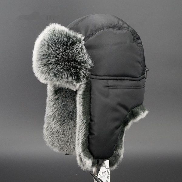 

berets black winter bomber hat fashion adjustable caps faux fur ear flaps hats for men women warm ds50128, Blue;gray