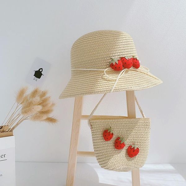 

lovely summer child straw hat and handbag bags outdoor kids holiday beach sun girls baby cute panama cap gorros1-6 year old caps & hats, Yellow
