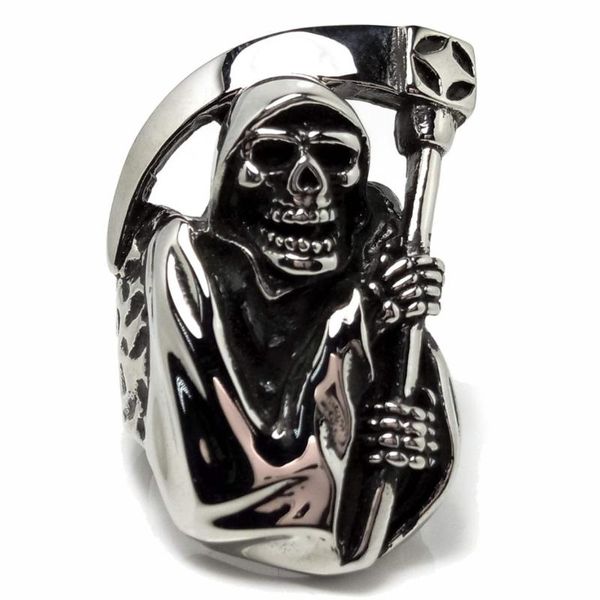 

cluster rings men ring size 13 14 15 men's classic death scythe domineering skull big finger ringstitanium steel 316l grim reaper, Golden;silver
