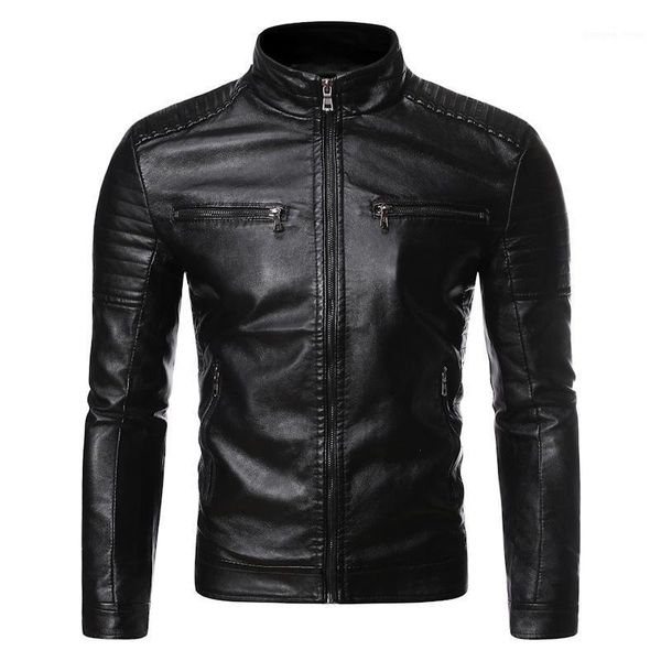 

euramerican casual stand men's collar motorcycle leather jacket fur & faux, Black