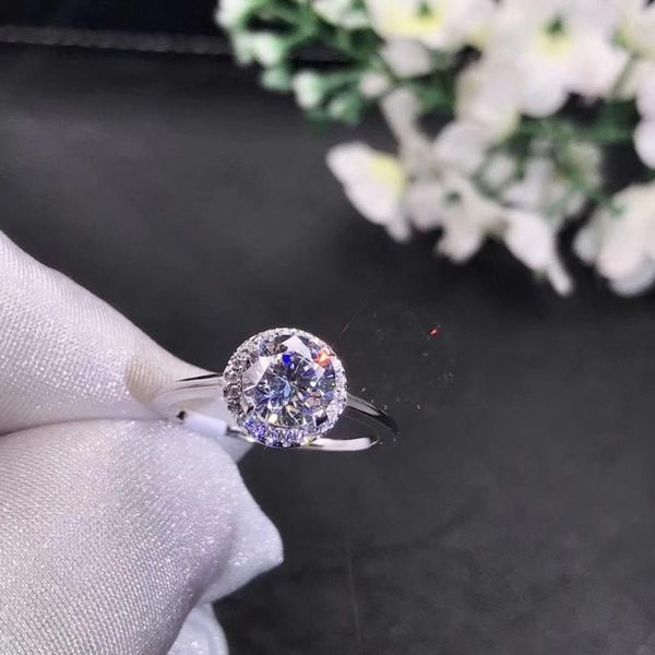 

cluster rings round silver moissanite ring 1ct d vvs luxury weding for women, Golden;silver