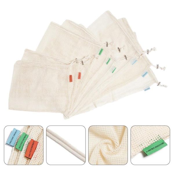 

storage bags 9pcs environmentally friendly drawstring cotton mesh shopping