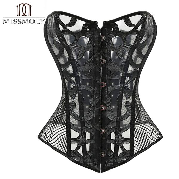 

women steampunk gothic 12 steel boned black mesh waist trainer corset bustier waist cincher shaper plus size burlesque corselet