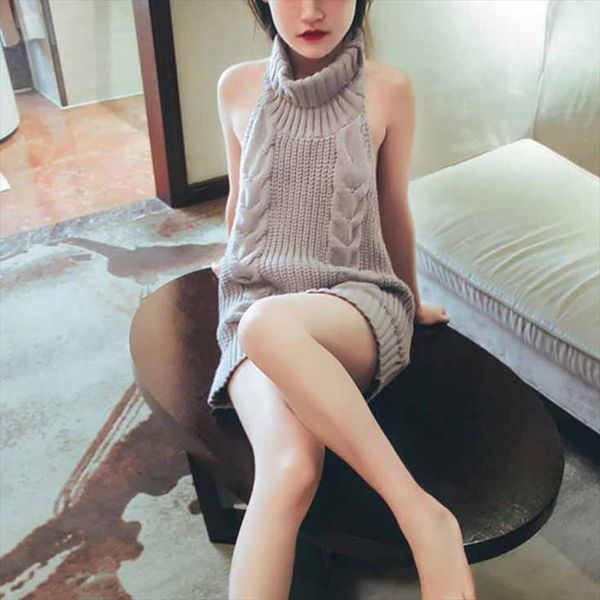 

women and pullovers turtleneck sleeveless sweaters long virgin killer backless, White;black