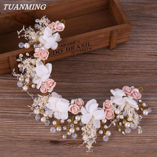 

hair clips & barrettes wedding romantic pink cream flower with pearl headband bridal band party jewelry accessories, Golden;silver