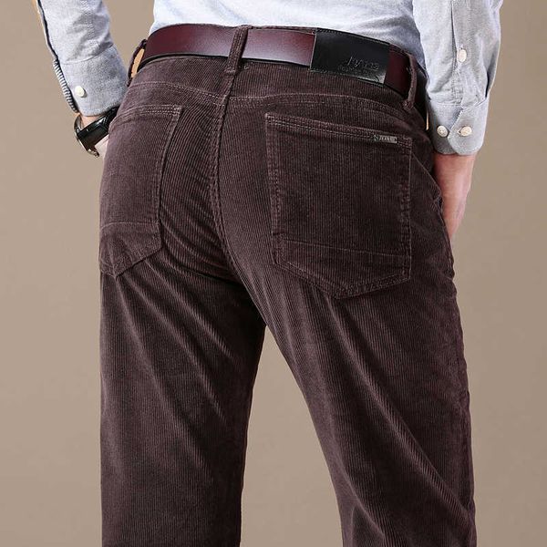 

men's corduroy casual pants business fashion solid color elastic regular fit trousers male black khaki coffee navy 210616