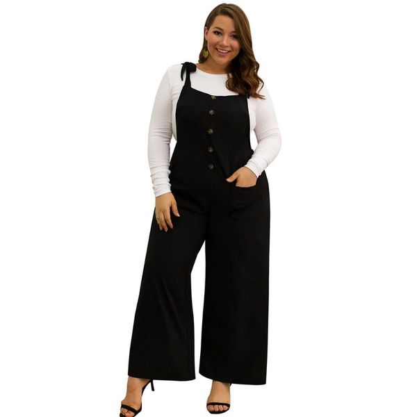 

women's jumpsuits & rompers aiyigu plus size woman large big ladies high street wear fashion shoulder strap backless wide leg clothing, Black;white