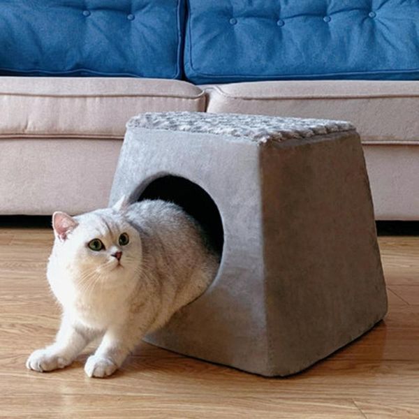 

cat beds & furniture foldable house four seasons universal winter warm sleep bed closed kitten soft mat removable washable folding pet cats