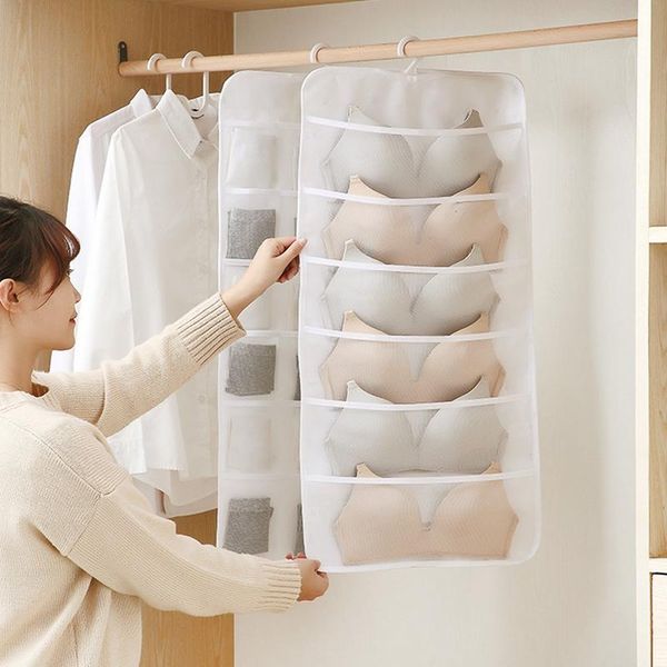 

grid storage hanging bag foldable underwear organizer wardrobe door back socks sundries bags boxes & bins