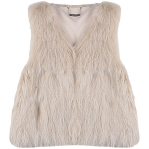 

women's vests autumn and winter short vest loose fur v-neck coat, Black;white