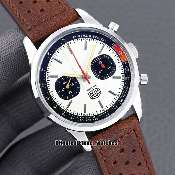 

time deus limited edition watch a233101a1a1x1 eta7750 automatic mens watch steel case white black dial new gents sport watches brown leather, Slivery;brown