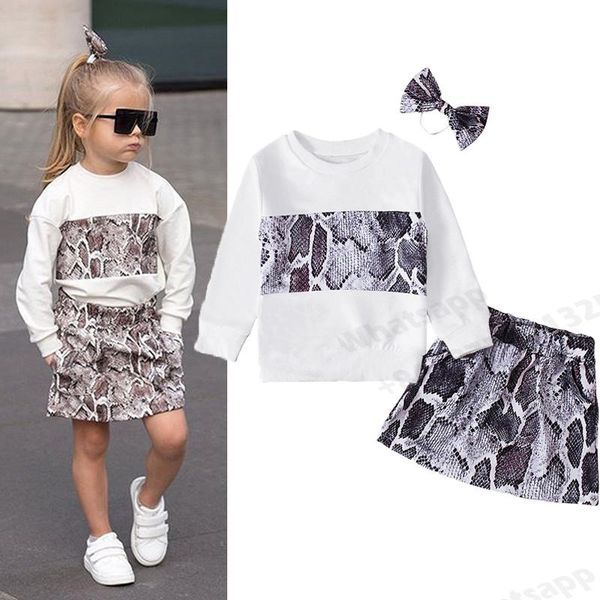 

clothing sets infant toddler kid baby girls fall spring clothes long sleeve princess sweatshirt sanke skin printed skrits fashion outfi, White