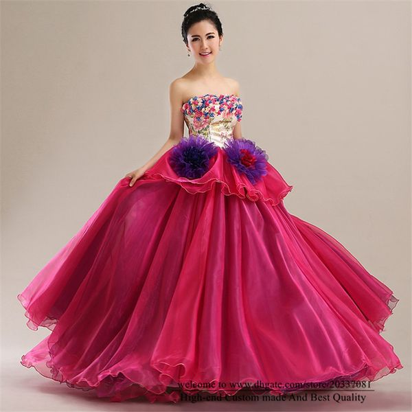 Quinceanera Abiti 2021 Sexy Princess Flowers Party Prom Formal Lace Up Ball Gown Organza Vestidos de 15 ANOS Q42
