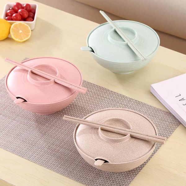 

dinnerware sets wheat straw bowl salad instant noodles rice soup dessert fruit household kitchen tableware with lid chopsticks