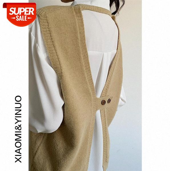 

[ou fan] 7748 knitted vest and waistcoat women's personalized back slit wool #l98g, Black;gray