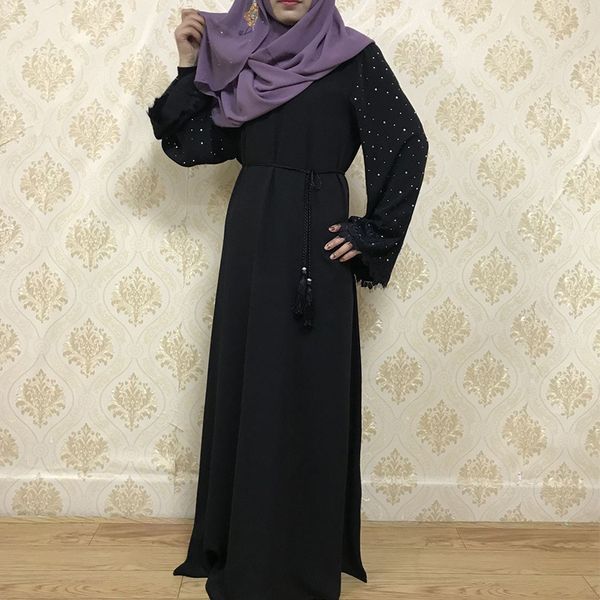 

dubai arab muslim women big swing abaric abaya jubah loose long robelace lace-up diamond islamic clothes kimono caftan plus size, Red